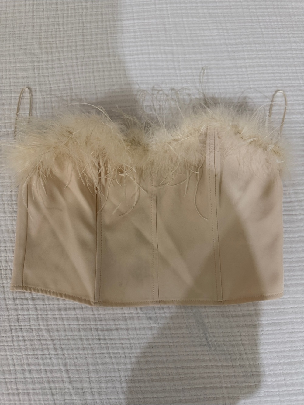 Altar’d State Feather Trim Beige Bustier Crop Top